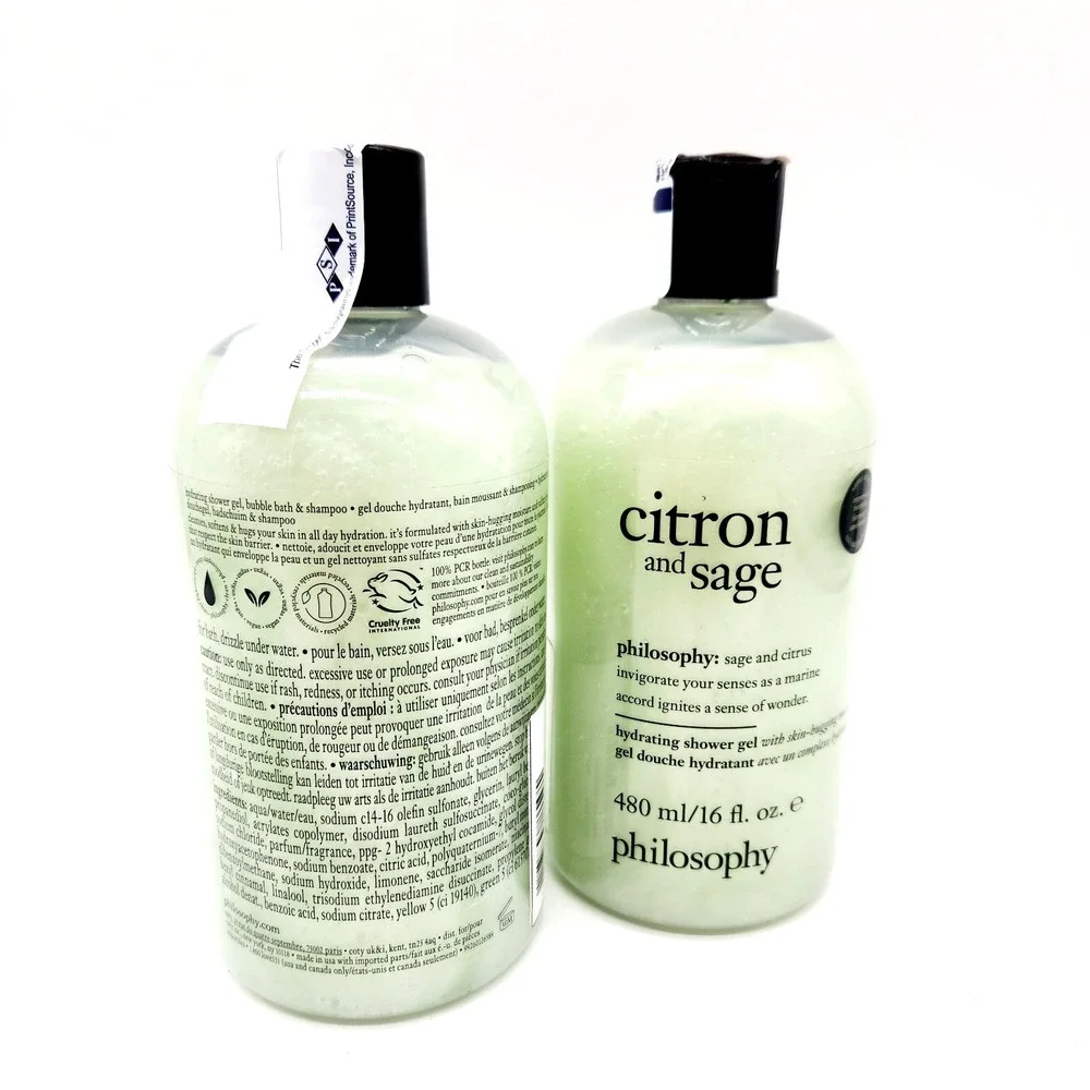 Philosophy‎ 2x 16oz Citron Sage Shampoo Shower Gel Bubble Bath